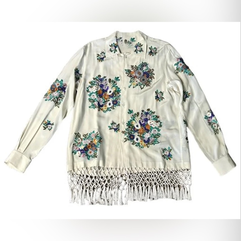 SOLD !EUC Bode Silk Piano Shawl Shirt Unisex Small/Medium